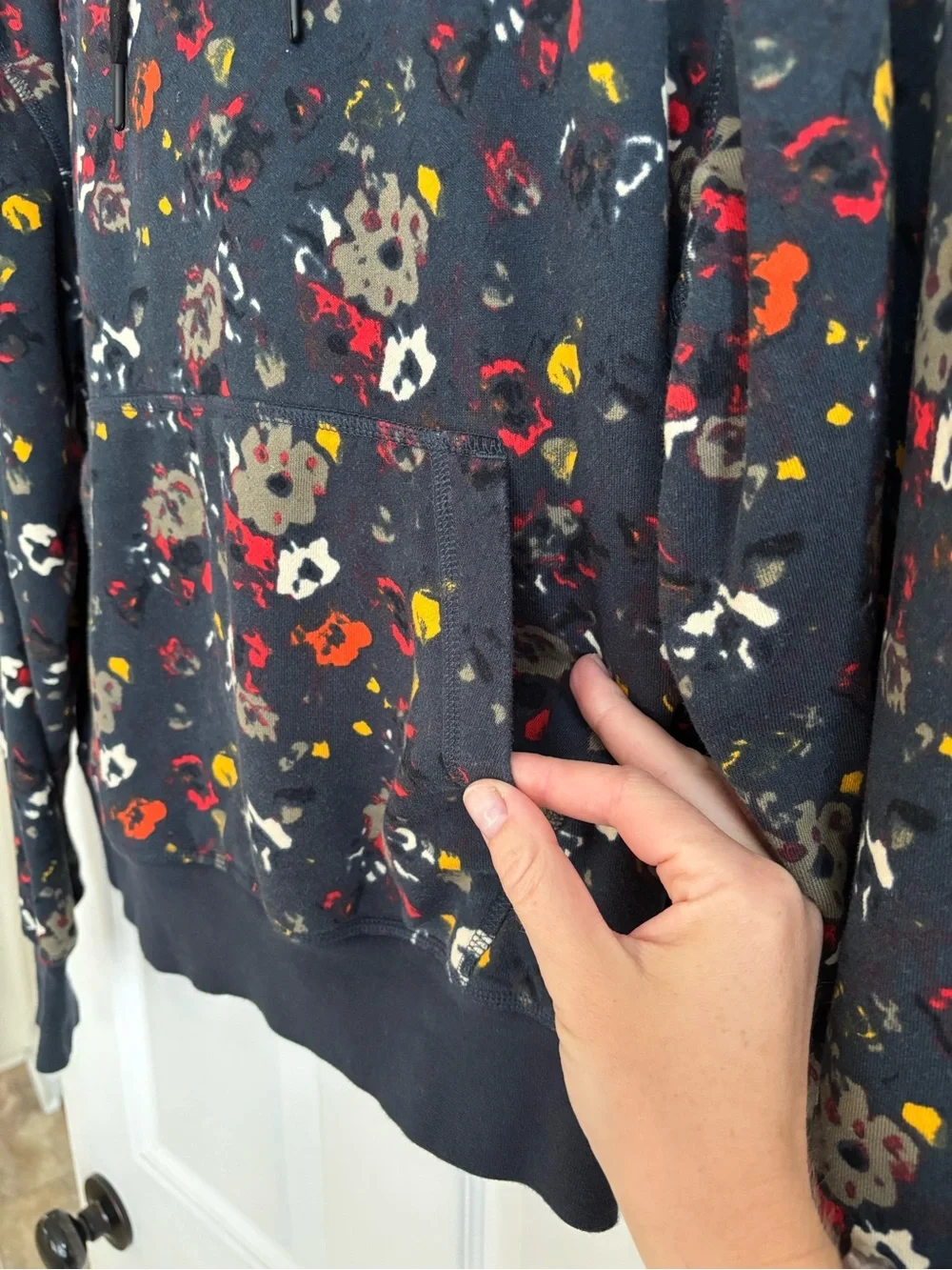Rag & Bone Men’s City Floral Cotton Hoodie in Navy Blue, Size XS